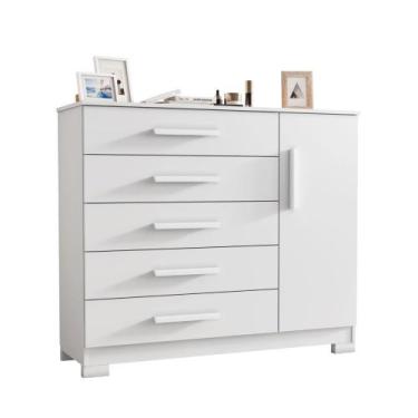 Imagem de Cômoda Pietra 1 Porta 5 Gavetas Tampo 18mm Pés em PVC JCM, Branco