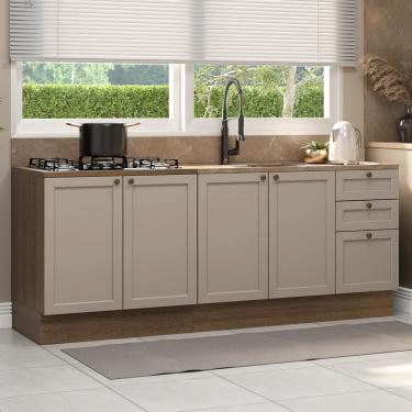 Imagem de Kit com 2 Balcões de Cozinha 3 Gavetas 4 Portas (Sem Tampo e Pia) Rustic/Crema Vik Madesa 01