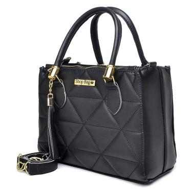 Imagem de Bolsa Feminina Média OEM Shopbag Bordada Dubai em Couro Sintético 24x19x10 cm Preta para Público Feminino