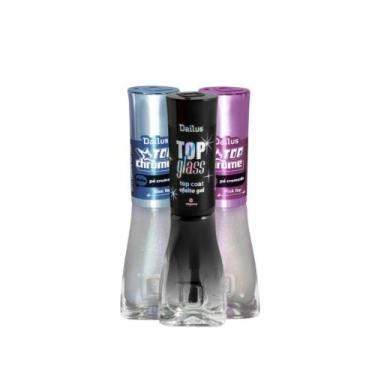 Imagem de Kit 2 Esmaltes Dailus Coleção Top Chrome Exclusivo, Blue + Pink + Top 