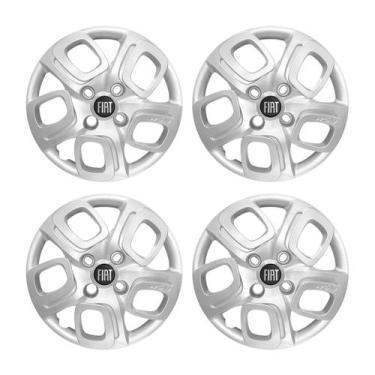 Imagem de Jogo Calota Aro 14 Fiat Uno Way 2015 2016 Prata Emblema Resinado - GFM