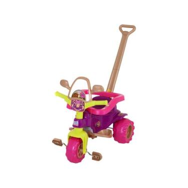 Imagem de Triciclo Tico Tico Dino Rosa Motoca Infantil Com Empurrador E Aro Prot