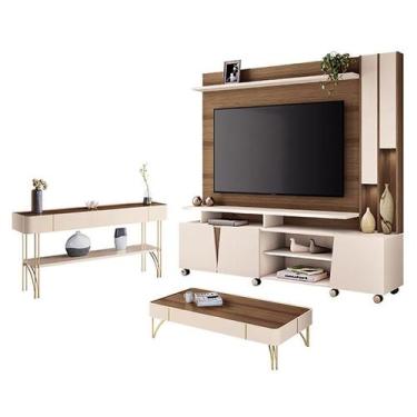 Imagem de Estante Home Theater Virtus Castanho Off White e Mesa de Centro Cadenz