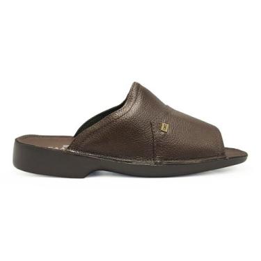 Imagem de Sandália Samello Satiê Couro Legítimo Marrom Café Chinelo Masculino Tr