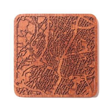Imagem de Porta-copo de madeira O3 Design Studio Mapa de Austin 9 x 9 cm