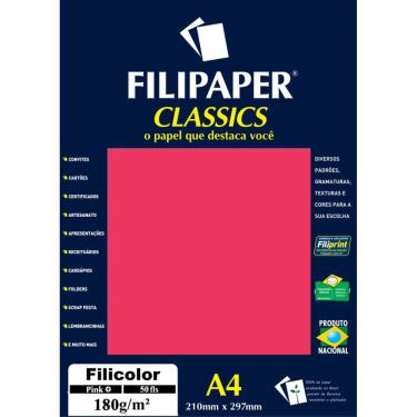 Imagem de Papel A4 Filiperson Filicolor Pink 180g Multiuso Sustentável Rosa