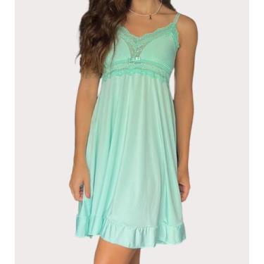 Imagem de Camisola com detalhes em renda e babado ref.150 - LEDS INTIMA, Verde f
