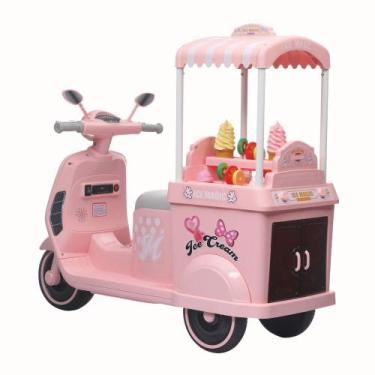 Imagem de Moto Elétrica Infantil 12V Sorveteria Rosa com Barraquinha e Sons - UN