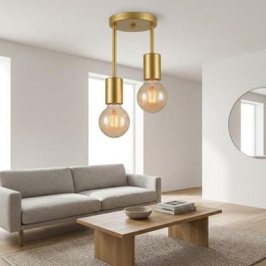 Imagem de Luminária Plafon Duplo E27 Sobrepor Luz Teto Forro - Ponto Luz, Dourad