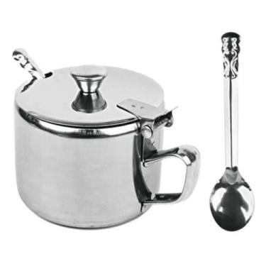 Imagem de Kit 8 Açucareiro Com Colher E Tampa Em Inox 200 Ml - Moveis Uteis