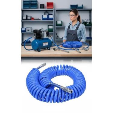 Imagem de Mangueira Ar Comprimido PU Espiral 8mm x 10m Azul Flexível - Congratul