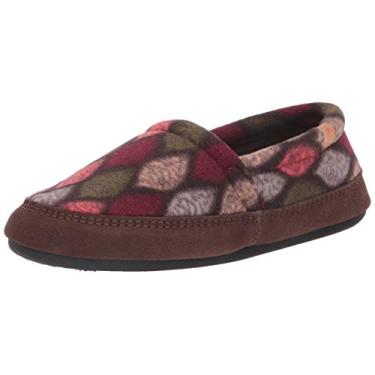 Imagem de Acorn Pantufas femininas moc com sensação confortável de nuvem, cabedal macio e aconchegante e sola antiderrapante, Folhas marrons e rosa, 5-6