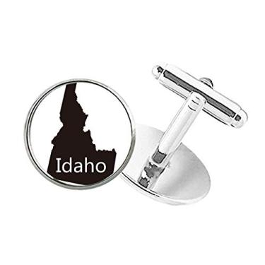 Imagem de DIYthinker Abotoaduras com clipe de botão redondo com mapa dos Estados Unidos da América da Idaho