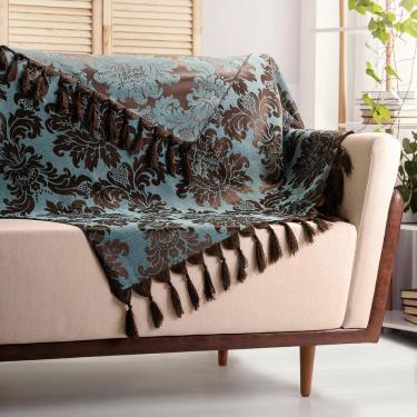 Imagem de Manta para sofá Jacquard medalhão marrom tiffany 2,20 x 1,40