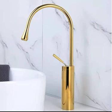 Imagem de Torneira de bacia de alavanca única 360 rotação bico misturador de bronze torneira para cozinha ou banheiro bacia de água pia misturador, ouro, alto, China