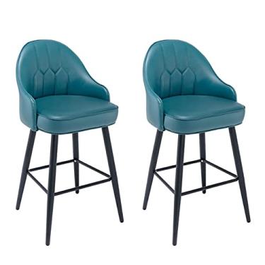 Imagem de Bancos De Bar De Altura Da Cozinha Janeta De 2 Com Costas, Cadeiras De Bar De Jantar Em Casa, Pu Coloque Em Couro Black Chrome Seat Estofado, Para Pubs, Balcão, Ilha Da Cozinha, Sala De Jantar