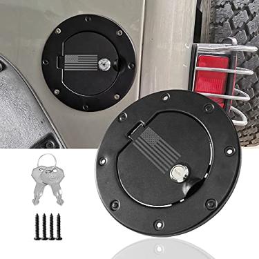 Imagem de Sukemichi Tampa de Gás de Bloqueio de Porta de Combustível para Jeep Wrangler TJ 1996-2006 Bandeira Preta dos EUA
