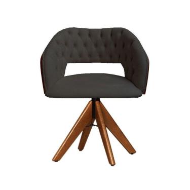 Imagem de Cadeira Decorativa Bia Com Capitonê Cinza Giratória Madeira