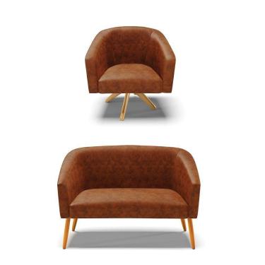 Imagem de Kit 1 Namoradeira E 1 Poltrona Nozes Base Madeira