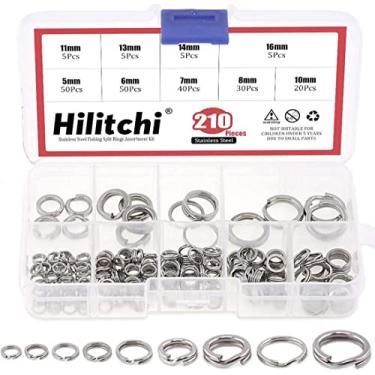 Imagem de Hilitchi 210 peças [9 tamanhos] Anéis divididos de pesca de aço inoxidável para pesca com corrente de anel de pesca pesada de alta resistência, conector de iscas planas