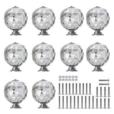 Imagem de Puxador de gaveta de cristal redondo diamante redondo de 30 mm Sunmall, 10 peças, alça de puxador para cozinha, porta de cozinha, armário, gaveta, cômoda, móveis, Wardrpbe com 3 tipos de parafusos