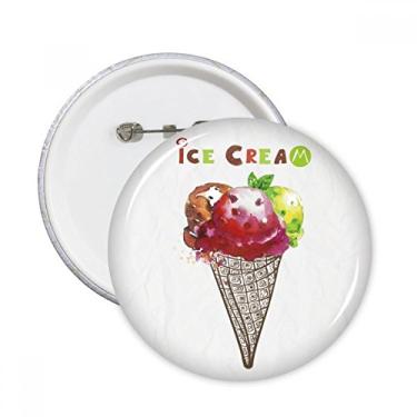 Imagem de Aquarela Folhas Cones Sorvete Alfinetes Redondos Emblema Botão Decoração Roupas 5 pcs Presente