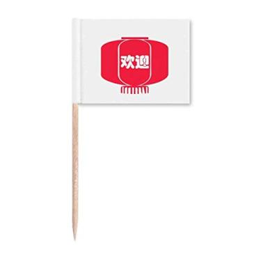 Imagem de Lanterna de decoração de templo chinês com palito de dente e bandeiras marcadoras para decoração de festa