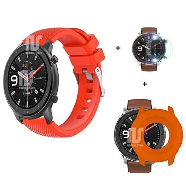 Imagem de Pulseiras NSmart compatíveis com Amazfit GTR 47MM / GTR 2 / GTR 2e / GTR 3 / GTR 4 (Kit 47MM Laranja+case+película)