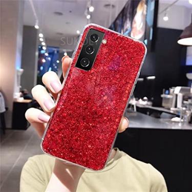 Imagem de FIRSTPELLA Compatível com Samsung S21 Ultra Case, capa de silicone fina e macia com glitter feminino meninas mulheres Bling Sparkle Fashion Capa de areia movediça - Vermelho