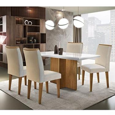 Imagem de Conjunto Sala de Jantar Mesa Tampo MDF Irlanda 4 Cadeiras Dublin Rufato Veludo Creme/Off White/Imbuia