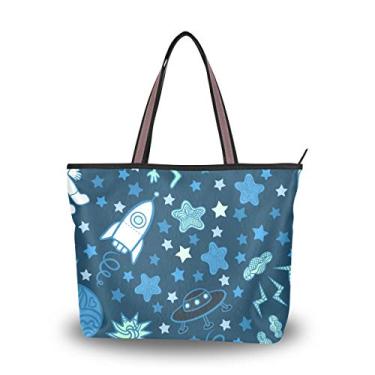Imagem de Bolsa tipo sacola, naves espaciais, nuvens de estrelas, bolsa de ombro para mulheres e meninas, Multicolorido., Medium