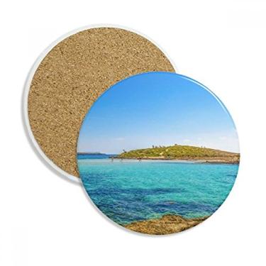 Imagem de Caneca de porta-copos com imagem da natureza da Ilha da Água do Oceano Caneca de proteção de mesa Pedra absorvente