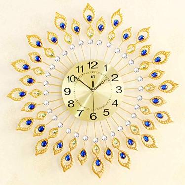 Imagem de Relógio de parede de metal cristal com movimento silencioso Mostrador de metal Grande Sunburst Relógio decorativo para sala de estar, quarto, escritório