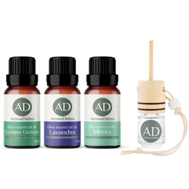 Imagem de Kit Respiração 3 Óleos Essenciais Aroma D'alma - Eucalipto Globulus, Lavandim Grosso e Menta + Aromatizante De Carro Aroma D’alma De Presente