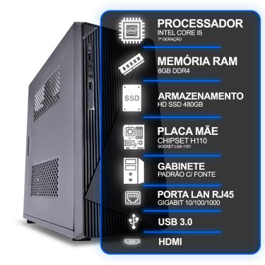 Imagem de Computador Desktop, Intel Core I5 7º Geração, 8GB RAM, HD SSD 480GB, Conexões USB/VGA/HDMI/LAN/SOM