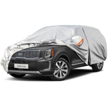 Imagem de Capa de carro SUV de 6 camadas Kayme Impermeável para todos os climas para automóveis, cobertura completa para uso externo, proteção contra chuva e sol, UV, prata