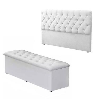 Imagem de Kit Baú Recamier + Cabeceira EBox Casal Material Sintético Branco