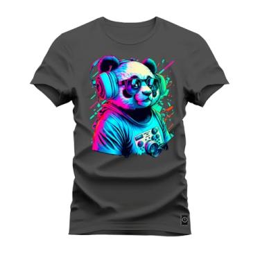 Imagem de Camiseta Unissex Algodão Estampada Premium Confortável Panda Show Grafite M