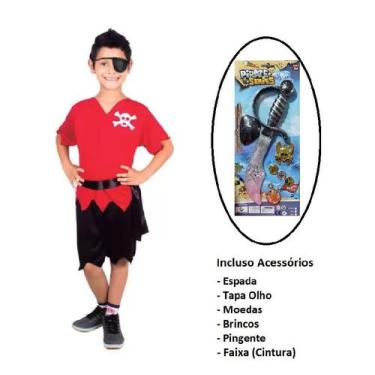 Imagem de Fantasia Infantil Menino Pirata Luxo + Acessórios - Brink Model