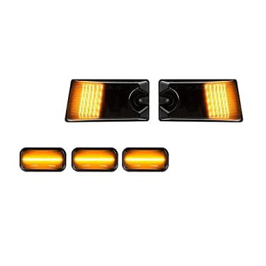 Imagem de GTINTHEBOX Kit de luz LED âmbar de teto com lente fumê para cabine dianteira 5 peças compatível com Hummer H2 2003-2009, Hummer H2, 2005-2009 Hummer H2 SUT marcador de folga superior cabine frontal carcaça da lâmpada de teto