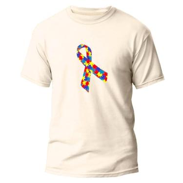 Imagem de Camiseta Algodão Premium Estampa Digital Autismo Autista (BR, Alfa, M, Regular, Off White)