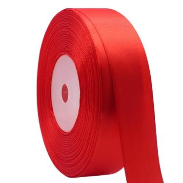 Imagem de TANG SONG Fita de cetim sólida de 2,5 cm, rolo de 50 metros para detalhes de casamento, projetos de artesanato, projetos de costura, embrulho de presente (vermelho)