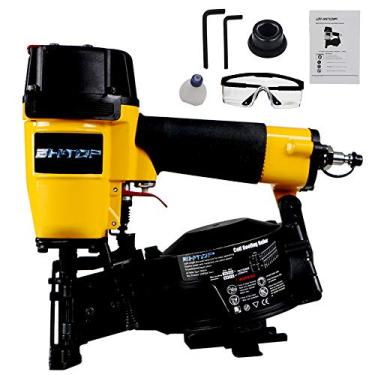Imagem de BHTOP Nailer para telhado CN45N, pistola de prego para telhado de 15 graus, pregos de bobina de 3/4 polegadas a 1-3/4 polegadas, pregador de bobina com capacidade de carga de 120 peças em laranja