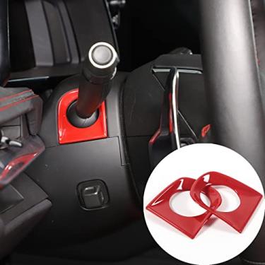 Imagem de Daeiclru Acabamento da tampa da base da haste do volante compatível com Chevrolet Corvette C8 2020-2023, acessórios de decoração de volante de carro ABS, 2 peças (vermelho)