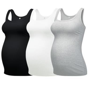 Imagem de PACBREEZE Regata feminina para gestantes, gola U, sem mangas, colete básico para gravidez, P-GG, Preto/branco/cinza mesclado., G