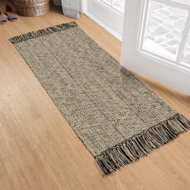 Imagem de Collive Tapete de corredor de cozinha, 5 x 11 cm, reversível lavável à mão, tapete de corredor de banheiro para entrada, decoração de porta de casa de fazenda de algodão natural/preto para quarto,