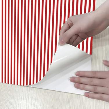 Imagem de Papel de parede listrado vermelho e branco descasque e cole o forro de prateleira com listras vermelhas, papel de contato, forro de gaveta, adesivo de parede 43 x 39 cm