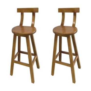Imagem de Kit 2 Bancos Altos Bistrô de Madeira com Encosto Girafa Ideal para Bar e Restaurante Natural