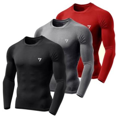 Imagem de Kit 3 Camisetas Térmicas Masculina Segunda Pele Camisa Uv50 (BR, Alfa, M, Regular, Preto, cinza e vermelho)