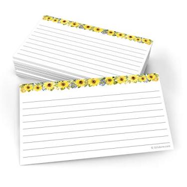 Imagem de 321Done Cartões de índice de girassol – Feito nos EUA – Pequeno 3 x 5 (conjunto de 50), cartões pautados estreitos pautados frente e verso, cartolina grossa e resistente, lindas flores de sol em linhas pautadas brancas